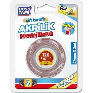 Boss Tape Akrilik Bant 1MM Şeffaf 24MMX2MT bt-01003 ürün görseli 1