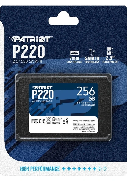 Patriot P220 256 GB 550/490MB/S 2.5" Sata3 SSD Disk P220S256G25 ürün görseli 1