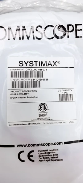 COMMSCOPE Patch Cord Utp Cat6 Kablo 10mt CPCLLR2-08F033 - GSXP-L-WH-33FT ürün görseli 1