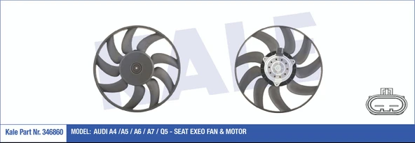 8K0959455G FAN MOTORU A4 / A5 / A6 / Q5 08= CABA-CDHA-CABB-CDHB-CJEB-CAEB-CDNC-CAGA 1.8 TFSİ-2.0 TDI SOL 382mm ürün görseli 1