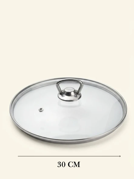 YUNUSOĞLU HOME Isıya Dayanıklı Cam Tencere Tava Kapağı - Metal Kulplu Buhar Delikli Yedek Kapak 30 CM ürün görseli 1
