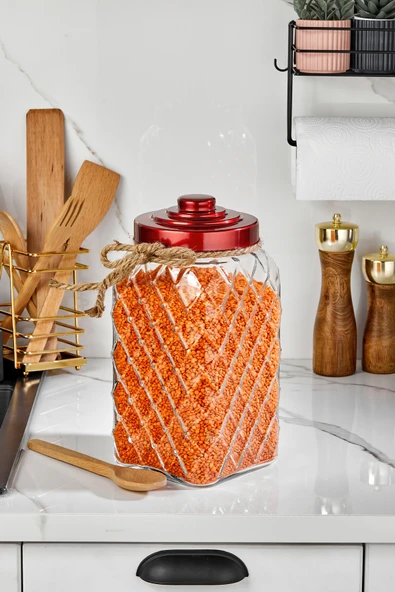 Cooker Nostalji 30 cm 4,5 Litre Kırmızı Vakum Kapaklı Cam Kavanoz 1 Adet CKR3810 ürün görseli 1