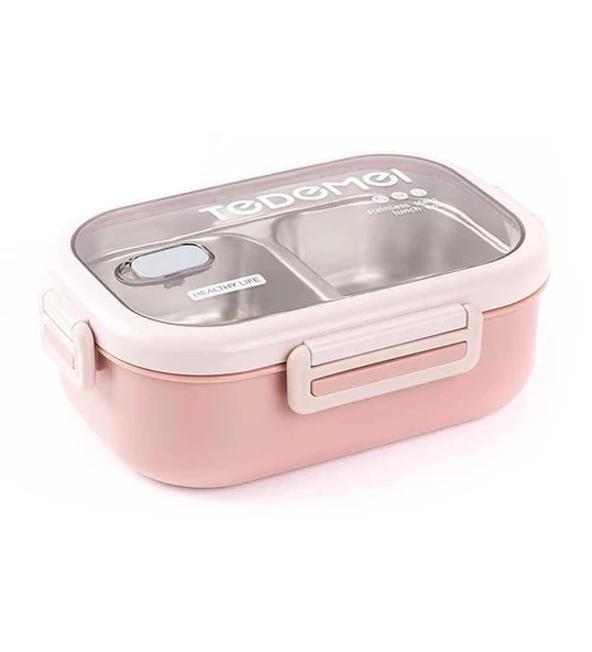 Bölmeli Paslanmaz Çelik Saklama Kabı Sızdırmayan Beslenme Kabı 0,85 Lt. - Pembe ürün görseli 1