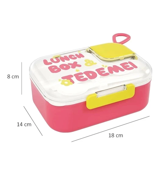 Bölmeli Paslanmaz Çelik Saklama Kabı Çatal Kaşıklı Sızdırmayan Beslenme Kabı 750 ml - Pembe ürün görseli 1