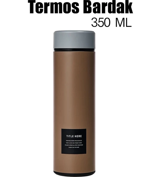 Paslanmaz Çelik Matara Termos Su Şişesi 350ML Vakumlu Kapak - Kahverengi ürün görseli 1