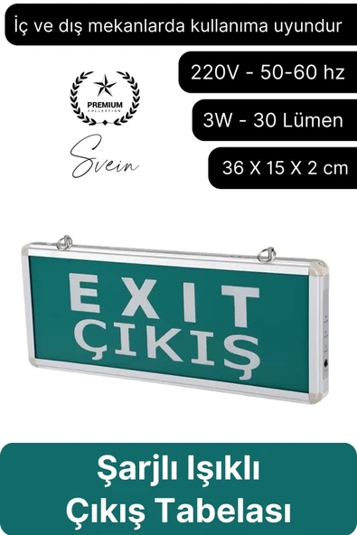 Işıklı Düz Çift Yönlü Acil Çıkış Exit Tabelası Şarjlı Yönlendirme Parlayan Armatür Uyarı Levhası ürün görseli 1