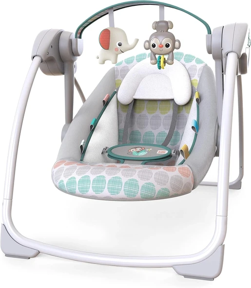 Bright Starts Bebek Salıncağı, Uyarlanabilir Hız, Kumaş Oyuncaklar, Müzik, Çıkarılabilir Oyuncak Barı, 0-9 Ay 3-9 kg (Tu ürün görseli 1