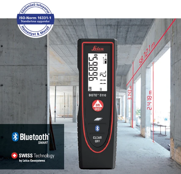 Leica disto d110 bluetooth'lu 60 mt lazer metre ürün görseli 1