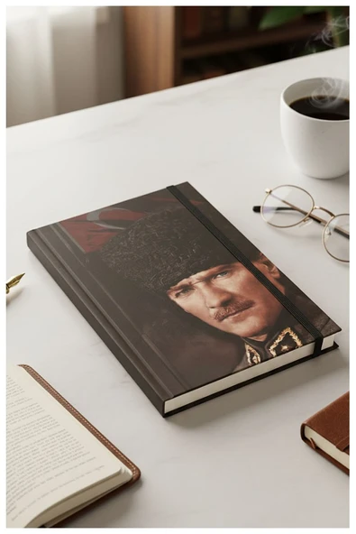 Atatürk Tarihsiz Ajanda Kuşe Kapak Siyah 1 Adet Atatürk Modalist Çizgili Defter Lastikli 14x20 cm Günlük Planlayıcı ürün görseli 1
