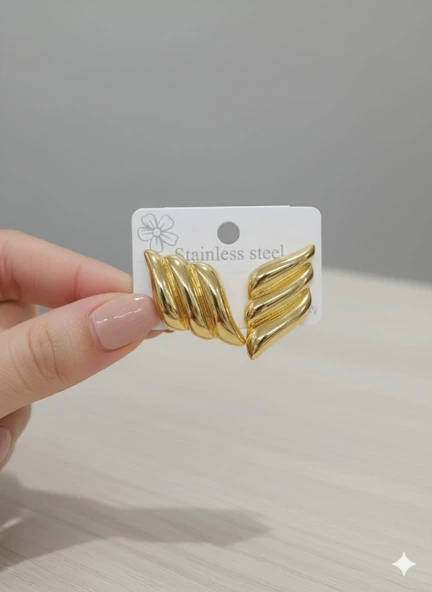 Akfecan Çelik Gold Baklava Model Küpe - Resim 2