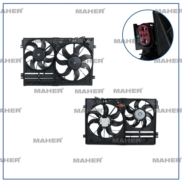1K0959455DT FAN SETI GOLF5 / GOLF6 / JETTA / PASSAT / CADDY / A3 / LEON 04-12 CAYC-CAYD-CBZA-CBZB 1.2 TSI-1.6 TDI 300/200W 360/295mm DAVLUMBAZLI ürün görseli 1