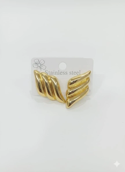 Akfecan Çelik Gold Baklava Model Küpe - Resim 4