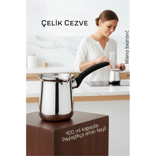 Çelik Cezve 400 ml - Süt ve Kahve Cezvesi ürün görseli 1