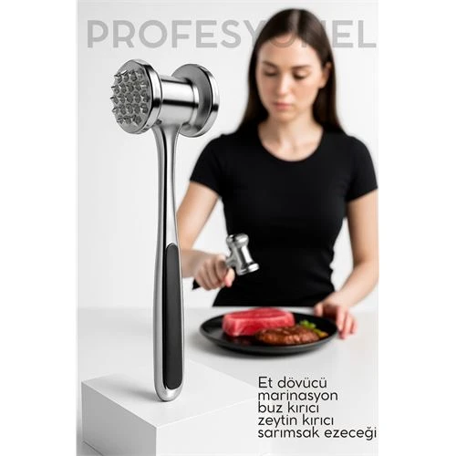 Et Dövücü Tokmağı Profesyonel Paslanmaz Çelik Marinasyon Çekici & Zeytin Kırıcı - 22 cm ürün görseli 1