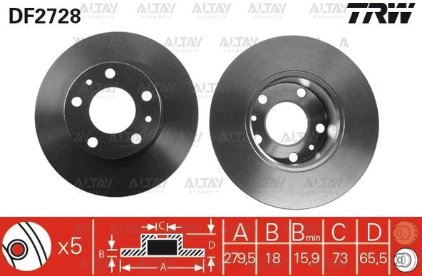 1300500080 FREN DİSKİ DUCATO I  94-02 / BOXER I 94-02 / JUMPER I 94-02 / ÖN DÜZ 14Q 279-5 (SET) ürün görseli 1