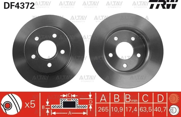 7M512A315FA FREN DİSKİ FOCUS II 04-11 / C-MAX 03-07 / ARKA DÜZ 265-5 (SET) ürün görseli 1