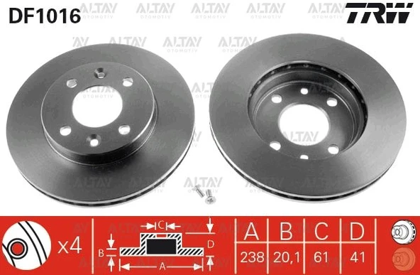 7701204286 FREN DİSKİ KANGOO I  98-08 / CLIO II 98-05 / KANGOO I 98-08 / MEGANE I 96-03 / ÖN HAVALI 238-4 (SET) ürün görseli 1