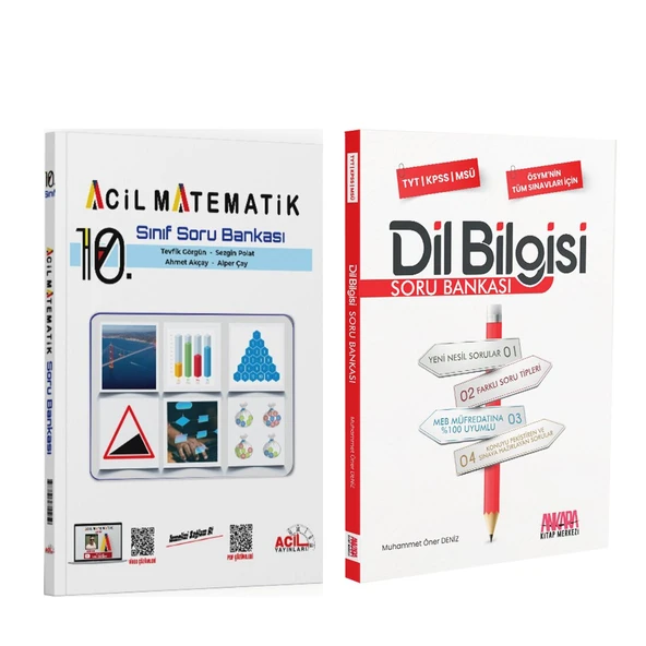 Acil Yayınları 10. Sınıf Matematik ve AKM Dil Bilgisi Soru Bankası Seti 2 Kitap ürün görseli 1