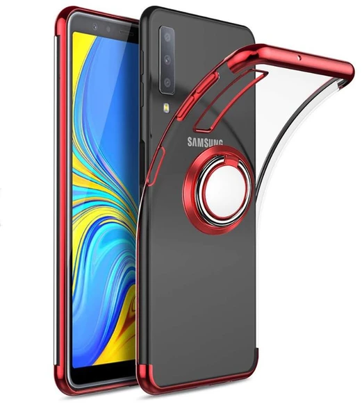 Galaxy A7 2018 Kılıf Kenarları Renkli Yüzüklü Manyetik Silikon ürün görseli 1