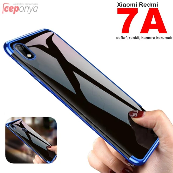 Xiaomi Redmi 7A Köşeleri Renkli Kamera Korumalı Şeffaf Kılıf ürün görseli 1