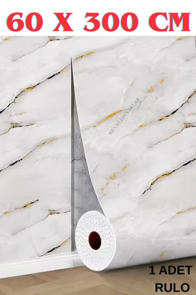 60cm x 3 Metre Tek Parça Yapışkanlı Rulo Mermer Desenli Duvar Paneli Kağıdı Silinebilir TX-076-LUNA ürün görseli 1