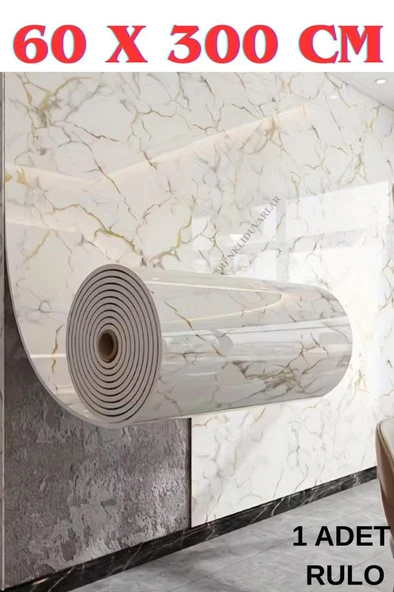 60cm x 3 METRE Tek Parça Yapışkanlı Rulo Mermer Desenli Duvar Paneli Kağıdı Silinebilir LS-6010-BöTE ürün görseli 1