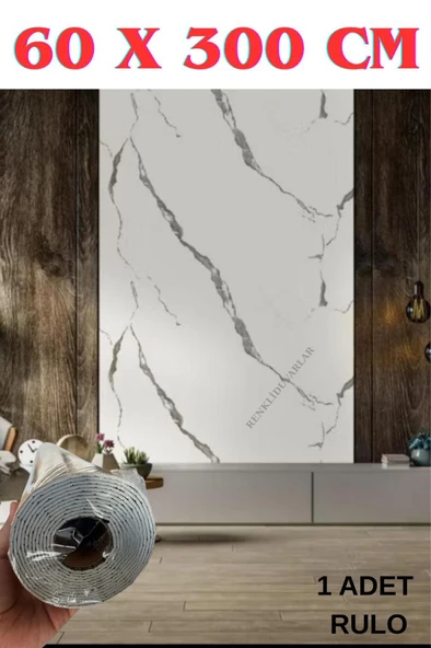 60cm x 3 Metre Tek Parça Yapışkanlı Rulo Mermer Desenli Duvar Paneli Kağıdı Silinebilir CF-1003-KYRA ürün görseli 1
