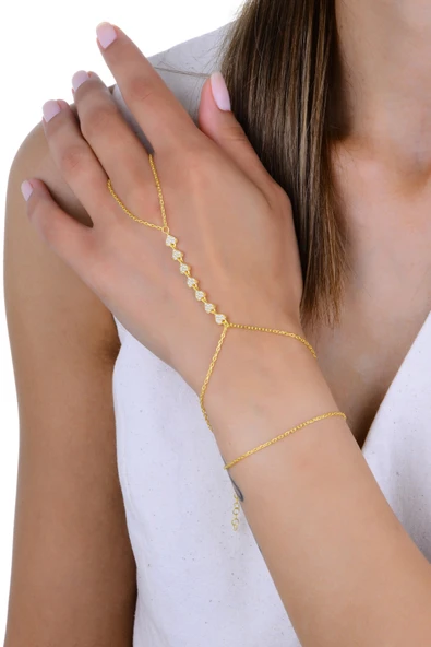 Gümüş altın yaldızlı zirkon taşlı sıralı kalpler şahmeran SGTL13004GOLD ürün görseli 1