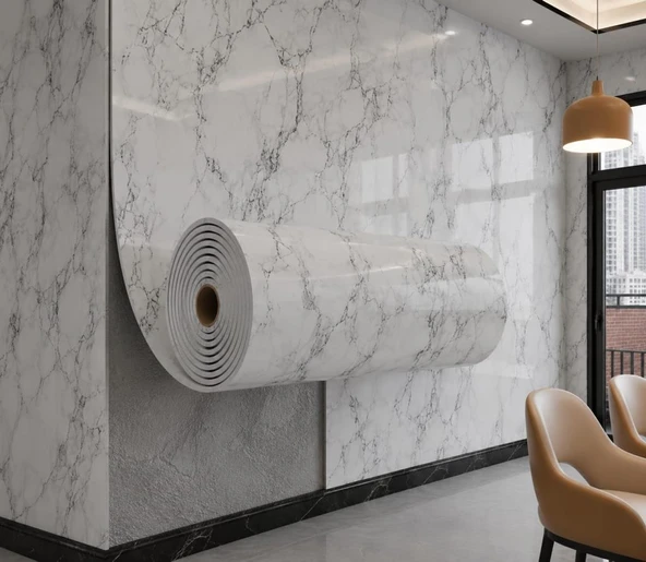 60cm x 3 Metre Tek Parça Yapışkanlı Rulo Mermer Desenli Duvar Paneli Kağıdı Silinebilir TX-015-MAXİ ürün görseli 1