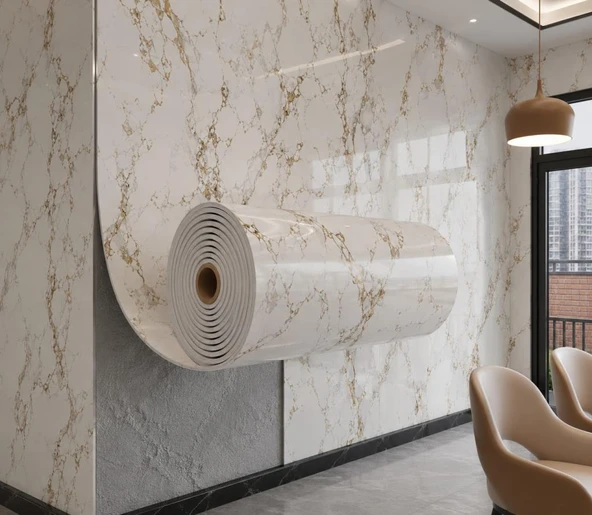 60cm x 3 Metre Tek Parça Yapışkanlı Rulo Mermer Desenli Duvar Paneli Kağıdı Silinebilir CF-1001-NEXO ürün görseli 1