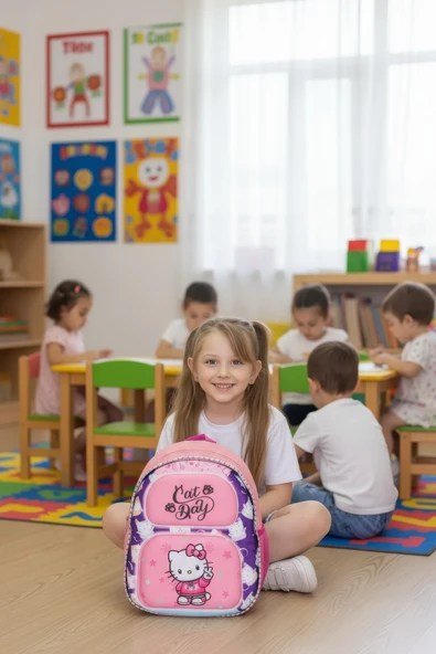 Kız Çocuk Hello Kitty Temalı Anaokulu Sırt Çantası – Sevimli Tasarım, Su Geçirmez ve Hafif ürün görseli 1