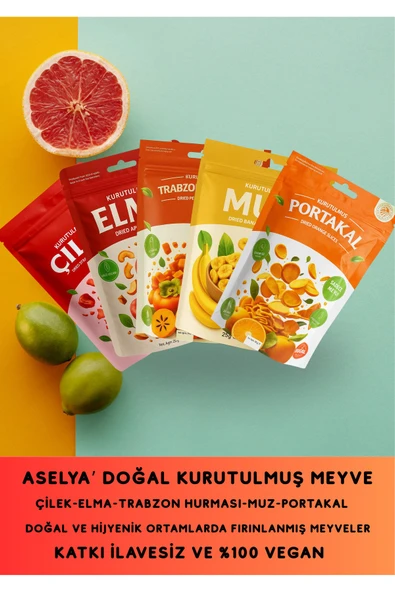 ASELLYA SAĞLIKLI YAŞAM 5’Lİ KARIŞIK KURUTULMUŞ MEYVE SEPETİ – 125 G (ELMA, MUZ, TRABZON HURMASI, PORTAKAL, ÇİLEK) ürün görseli 1