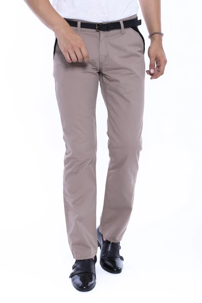 Garnili Cepli Desensiz Slim Fit Açık Bej Erkek Pantolon - Wessi ürün görseli 1