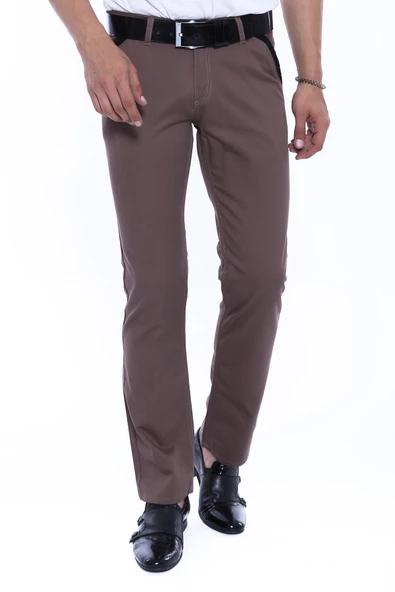 Garnili Cepli Desensiz Slim Fit Koyu Bej Erkek Pantolon - Wessi ürün görseli 1