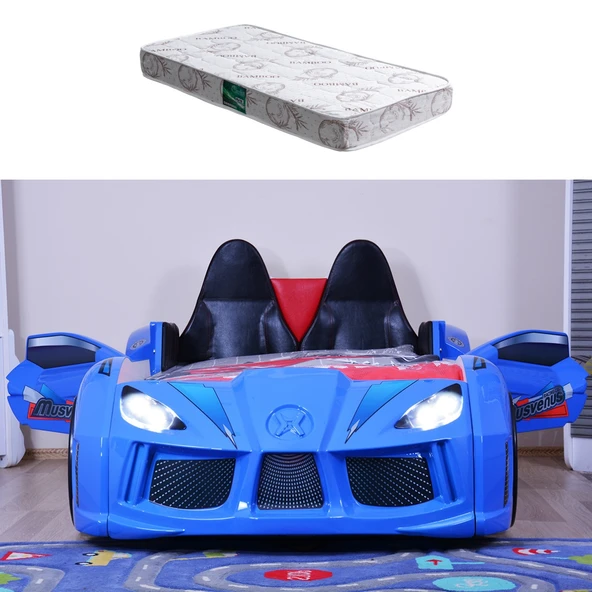 Arabalı Yatak, Audi Koltuklu Full Ledli Arabalı Yatak + 1 Adet Comfort Yatak  Mavi ürün görseli 1