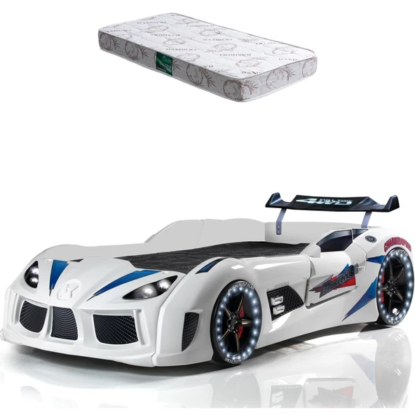 Arabalı Yatak, Audi Rüzgarlıklı Full Ledli Arabalı Yatak + 1 Adet Comfort Yatak  Beyaz ürün görseli 1