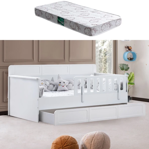 Yavrulu Karyola, Mira Yavrulu Montessori Karyola  + 1 Adet Comfort Yatak  Beyaz 90 x 190 ürün görseli 1