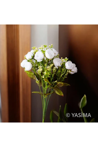 YAPAY ÇİÇEK DERYASI Beyaz Şakayık Fındık Gülü 45 cm Ev Vazo Dekor Süsü ürün görseli 1