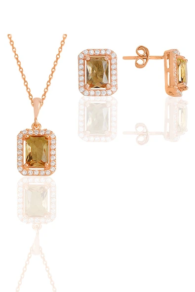 Gümüş rose, renk değiştiren zultanit taşlı baget kesim ikili set SGTL11526ZLT ürün görseli 1
