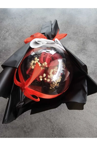 YAPAY ÇİÇEK DERYASI Düş Balonu Siyah Gül Tüy Dekorlu Hediyelik Kutulu Özel Gün Buketi Sevgililer ÖĞRETMENLER Günü ürün görseli 1