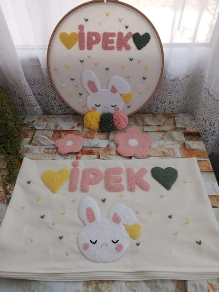 punchingişler bebek/çocuk odası isimli yastık kılıfı - kapı süsü/takı yastığı kılıfı ikili takım / bebek hediyelik hastane takımı/dekoratif isimli kılıf-pano ürün görseli 1