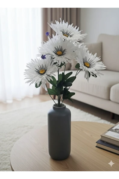 YAPAY ÇİÇEK DERYASI 7 dallı 50 cm büyük beyaz GERBERA ÇİÇEĞİev dekor saksı vazo YILBAŞI ürün görseli 1
