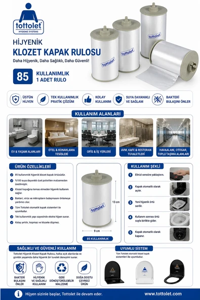 Tottolet Hijyenik Klozet Kapak Rulosu 85 Kullanımlık 1 Adet ürün görseli 1