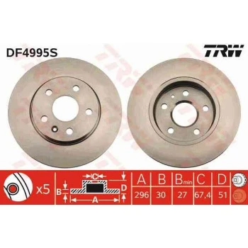 Opel Fren Diski Ön - 16" Fren Sistemi İçin - Trw Df4995s ürün görseli 1
