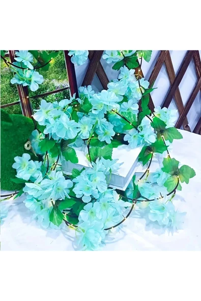 YAPAY ÇİÇEK DERYASI Yapay Kiraz Çiçeği Sakura TURKUAZ MAVİ Salıncak Süsleme Vitrin Dekoru ürün görseli 1