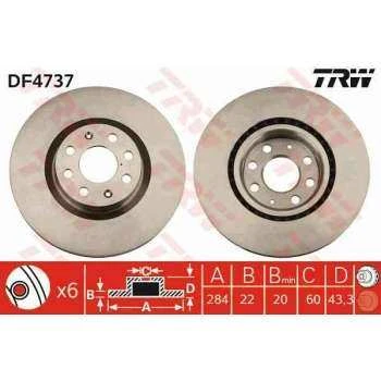 Fiat On Fren Diski 15 İnch Corsa D Corsa E Adam Grande Punto Punto Evo - Trw Df4737 ürün görseli 1
