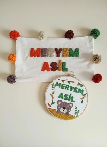 punchingişler bebek/çocuk odası isimli yastık kılıfı - kapı süsü/takı yastığı kılıfı ikili takım / bebek hediyelik hastane takımı/dekoratif isimli kılıf-pano ürün görseli 1