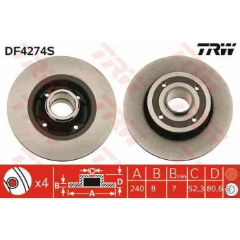 Renault Arka Fren Aynası (diski) Megane II 02> Clio III 04> Modus 02> 1,2 / 1,4 / 1,5dci / 1,6 / 1,8 / 1,9dc - Trw Df4274s ürün görseli 1