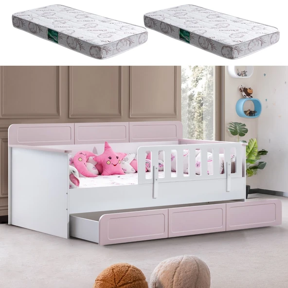 Yavrulu Karyola, Mira Yavrulu Montessori Karyola  + 2 Adet Comfort Yatak  Pembe 90 x 190 ürün görseli 1
