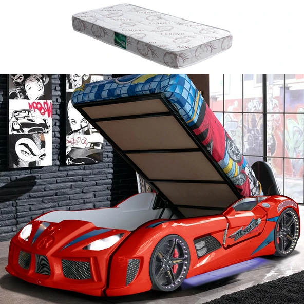 Arabalı Yatak, Audi Bazalı Koltuklu Full Ledli Arabalı Yatak +1 Adet Comfort Yatak  Kırmızı ürün görseli 1